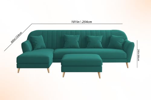 Image of Atticus LHS 6 Seater L Shape Sofa Set with Ottoman Living Room (Pine Colour Fabric) Premium Fabric Sofa Set for Living Room