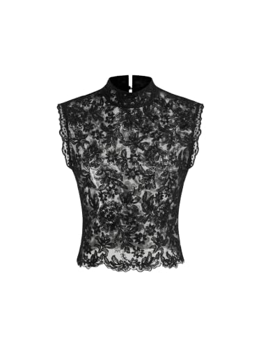 Amazon.com: CIDER Lace Top See Through Floral Sleeveless Mock Neck