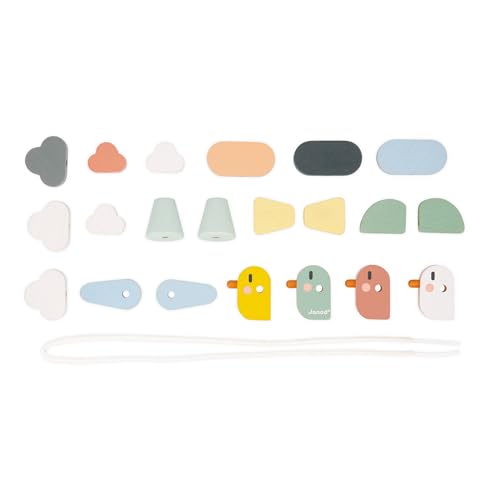 Janod, Sweet Cocoon Threading Beads, 21 Bird, Wing & Cloud Beads, Develops Fine Motor Skills, FSC Wood Toy - Image 4