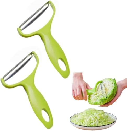 2 Pcs Green Cabbage Shredder,Vegetable Cutter Cabbage Slicer,Stainless Steel Fruit Vegetable Potato Peeler Cabbage Graters Kitchen Must Have for Home Restaurants Kitchen Utensils (18 * 12cm)
