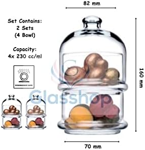 2 Tier Stackable Glass Storage Jar. (Set of 2) Biscuit Patisserie Domed Sweet Jar. Cake Macaron Cookie Containers. Decorative Jar. (4x230ml)