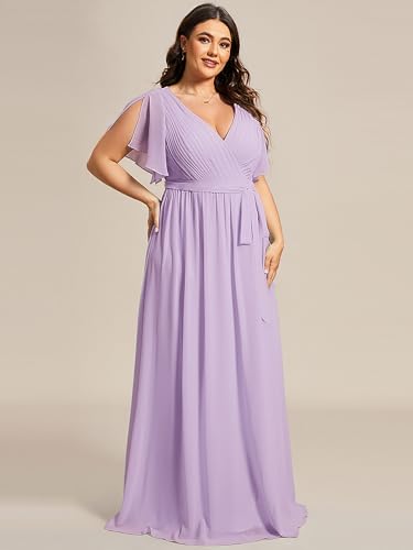 Image of Ever-Pretty Plus Women's Chiffon Bridesmaid Dress A-Line Empire Waist Floor Length Plus Size Formal Wedding Guest Dresses