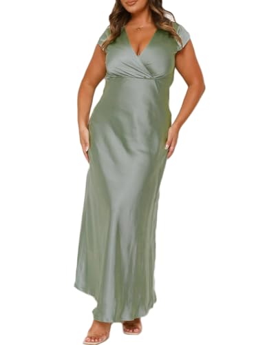 Summer Satin V Neck Wrap Maxi Dress for Women 2026