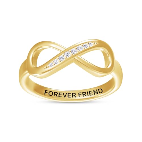 Infinity Friendship Ring for Women | Natural Diamond, Lab Grown Diamond Or Moissanite Promise Rings | Stackable Wedding Bands Rings, Infinity Forever Love Knot Ring | 14K Gold Over Sterling Silver