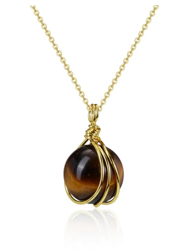 Jovivi Collier Pierre Naturelle Cristal Boule Rond Fils Or Enroulé Pendentif Cristal de Roche...