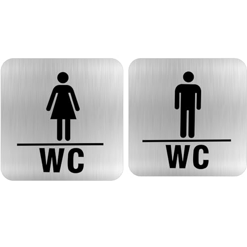 KZXCVS Targhetta per WC, autoadesiva, 2 pezzi, in acciaio inox, da donna, con cuscinetto adesivo, resistente alle intemperie, per interni ed esterni (bagno degli ospiti, hotel, ufficio), 12 cm