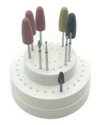 AmeriCan Goods Dental Round 2-Tier Bur Block Dispenser with Lid 60 Capacity Dental/Nail Bur Block Organizer Standard Lid (White)