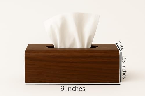 Image of Wooden Tissue Box| Rosewood Napkin Box| Tissue Holder Organizer for Table, Home, Office, Car| Rectangular Facial Paper Cloth Storage Case| Dispenser (9X5 Inches, Rosewood Edgy)