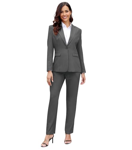 Women's Suit 2 Piece Slim Fit Formal Notched Lapel Lady Solid Work Outfits Casual Blazer Jacket Pants Set for Business Office