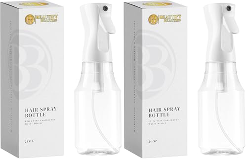 Image of BeautifyBeauties Spray Bottle For Hair - Continuous Mister Spray Bottle for Hairstyling, Cleaning, Plants, Pets, Barbers, Salons, Essential Oil Scents (24 Ounce) (Pack of 2)