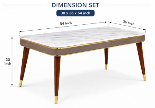 Image of WOODEN SPACE 4 Seater Wooden Dining Table Set | Urban Marble Top Dining Table with Chairs for Dining Room & Kitchen (Modern Frontline Brown) (54 x 36 x 30 inch)