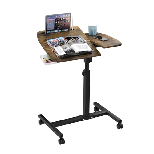 Lvhecforhm Escritorio Elevable de Pie Móvil, 60x40cm Mesa Escritorio Ordenador con Altura Ajustable, Mesa de Cama con Ruedas, Mesa Auxiliar Cama de para Sofá Marrón, Pequeño Mesa Escritorio Ordenador