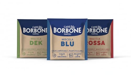 Caffé Borbone, cápsulas biodegradables, kit de degustación (50 azules, 50 rojas, 50 Dek)