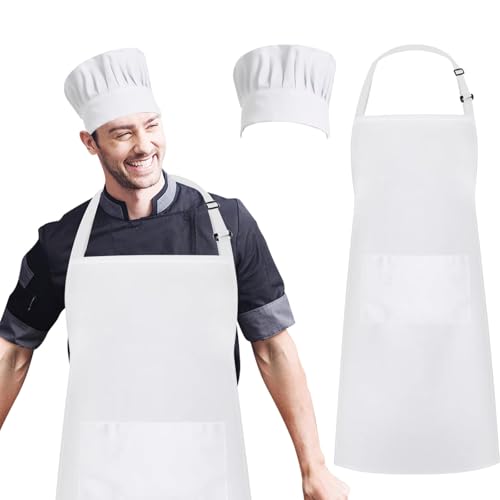 AIBAOBAO Tablier de Cuisine Adulte, Toque de Chef et Tablier, Tablier de Cuisine Réglable Etanche avec Poche pour Cuisine, Pâtisserie et Peinture, 70 * 65 cm,...