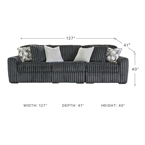 Image of Signature Design by Ashley 3-Piece Sectional Couch for Living Room, Gray | 100% polyester jumbo corduroy, Anti-sag platform foundation, 127 in wide, Gunmetal gray, Midnight-Madness Series