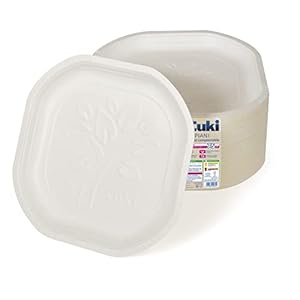 Cuki Platos planos de cartón biodegradable y compostable, ideales con alimentos líquidos y calientes, 1 paquete de 75 unidades, para picnics, fiestas, barbacoas, almuerzos y cenas, 20,3 x 20,3 cm