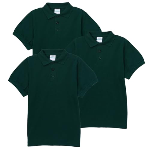 Image of unik Boy's Premium Quality Pique Polo Uniform Shirt Short Sleeve White Sky Blue Navy Hunter Green Burgundy Black Red