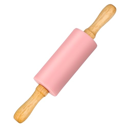 Honglida Mini Silicone Rolling Pin For Kids, Non-Stick Surface Wood Handle, 9 Inch 1 Pack Pink