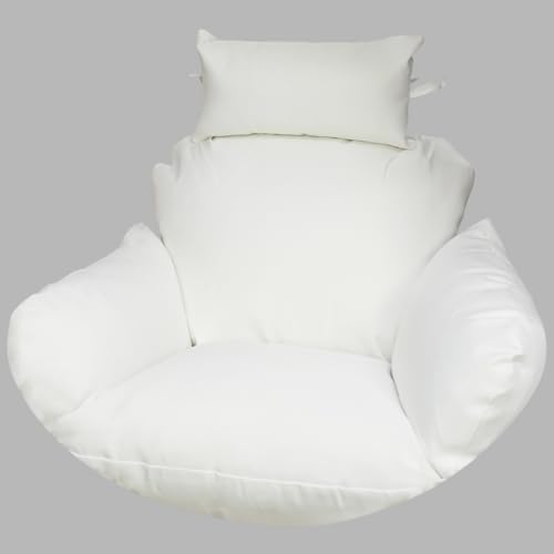 SK CHUMRA Egg Chair Cushion Hanging Basket Chair Pads Wicker Rattan Hanging Seat Cushion Nonslip Soft Headrest & Armrest Outdoor Porch Backyard UV Resistant Patio Hammock Swing Cushions (White)