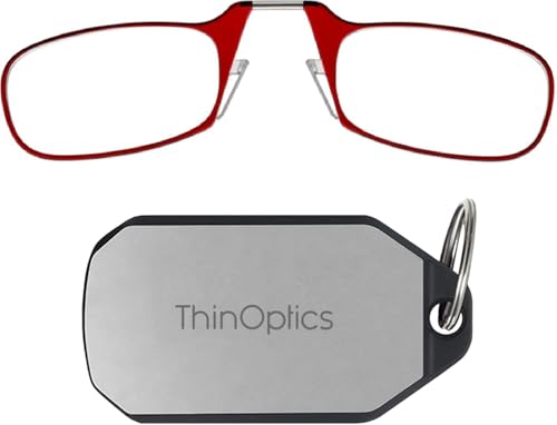 ThinOptics Reading Glasses With Keychain Case - Compact Foldable Rectangular Glasses - Clip-on Nose - 1.00 1.50 2.00 2.50 Strength With Flex-Fit Technology