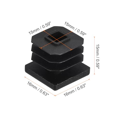 Image of uxcell 4Pcs 16mmx16mm(0.63inch) Plastic Tubing Plug Square Post End Caps for Handrail Stair Newel Guardrail Tube Black