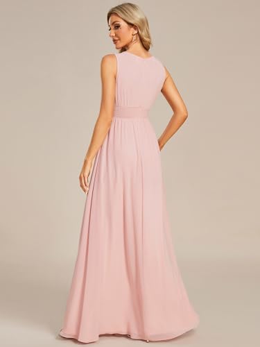 Image of Ever-Pretty Women's Chiffon Sleeveles Summer Formal Wedding Guest Dresses Ruched A Line Hollow Out Crew Neck Bridesmaid Dress