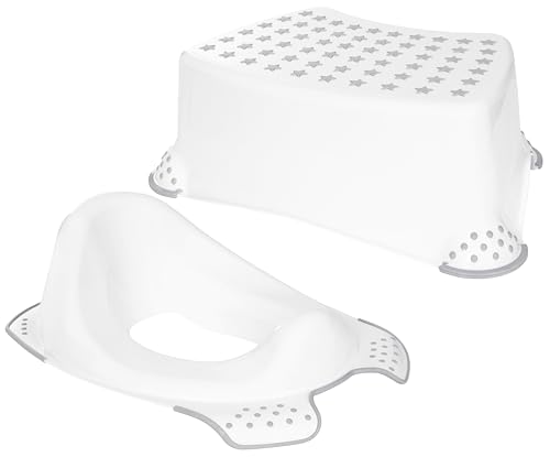 Babycurls Little Journey Toilet Training Kids Non Slip Up Step Stool + Toilet Training Seat Combo Unisex White For Safe Toddler Loo Potty Training in The Bathroom And Home