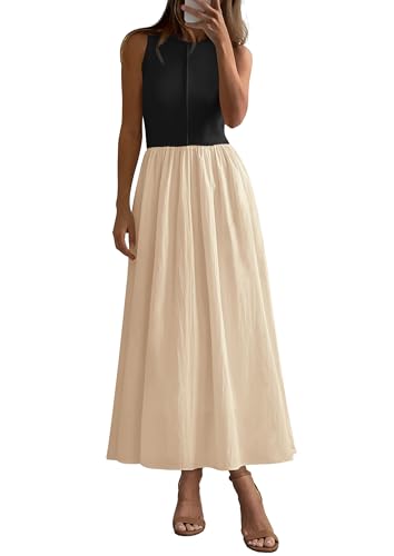 PRETTYGARDEN Maxi Dresses for Women 2025 Summer Casual Sleeveless Patchwork Flowy Vacation Sundress Knit Long Work Tank Dress