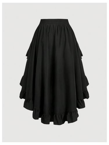 SOLY HUX Women's Plus Size Ruffle Midi Skirt Elastic Waist High Low Asymmetrical Hem Summer Skirts2