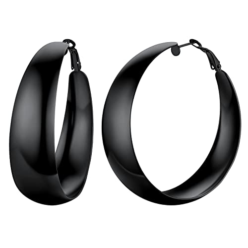 FindChic Wide Hoop Earrings for Women Stainless Steel Large Chunky Round Earrings 1.57'' 2.36'' Diameter Nickle Free Non-allergenic Statement Jewelry for Girls, with Gift Box a. width 8mm &