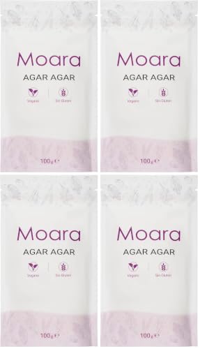 Agar Agar en polvo - Ideal para cocinar, sustituto vegano de la gelatina – Origen España - Producto natural 100g. Envase Doypack zip (Paquete de 4)
