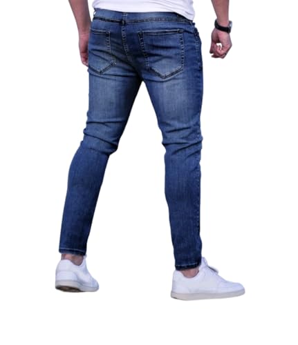 Men's Cat Scratch Design, Skinny Denim Jeans Dark Wash3