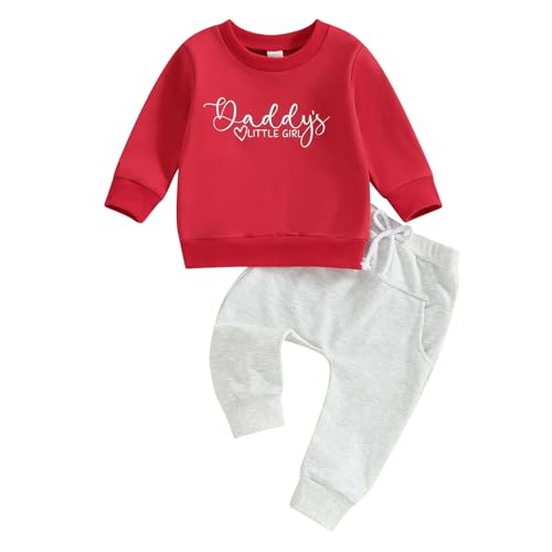 Image of Rtnnsbbfcm Toddler Baby Girl Clothes Daddys Little Girl Print Pullover Shirt Long Pants Set Fall Winter Cute Outfits (Daddys Little Girl Red, 6-12 Months)