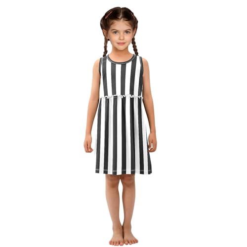 Black and White Stripes Girls Casual Dress Cotton Summer Clothes for Kids 2T-8Y4