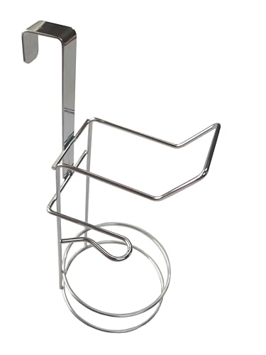 CM BAÑOS - Soporte para Secador de Pelo con Bandeja, Soporte Secador - Organizador de Baño, Acero Cromado Brillo - Soporte con Recogecables para Colgar, Instalación Sin Agujeros