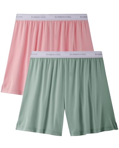 BAMBOO COOL Womens Pajama Shorts Elastic Waistband Pj Pants Leg Opening Lounge Sleep Shorts, 2 Pack