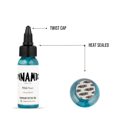 Image of Dynamic Color Teal Tattoo Ink, Made in USA Since 1990, 1 oz | Sterilized and lot-numbered for full traceability; established American brand trusted by artists worldwide