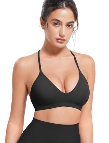 HIGORUN Workout Sports Bras for Women Backless Padded V Neck Strappy Bra Low Impact Y Back Gym Yoga Tops2