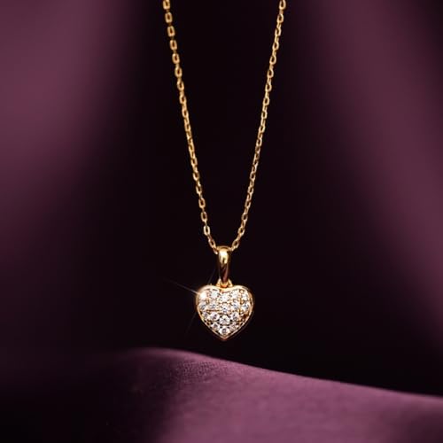 Image of PALMONAS Cute Heart Diamond Necklace for Women - 18k Gold Vermeil | Waterproof & Anti Tarnish Jewellery | Gift For Women & Girls