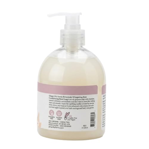 Image of Ginger Lily Farms Botanicals Conditioning Liquid Hand Soap Refill, 100% Vegan & Cruelty-Free, Whispering Rose Scent, 16.9 Fl Oz (Pack of 6)