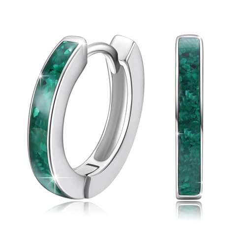 925 Silver Malachite Hoops Earrings Women Men Gift Birthday Christmas 14mm