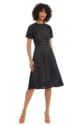 Maggy London Women's A-line Short Sleeve Floral Laser Cut Knee Length Dress2
