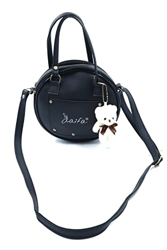 Image of Sling Bag for Women & Girls Stylish Crossbody One Side Purse Sling Bag Closure & Adjustable Strap with teddy Keychain and zip round bag