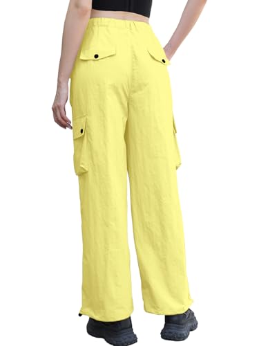 Image of Cromoncent Cargo Pants Girls & Women Parachute Pants Y2K Baggy Rave Clothes Waterproof with Pockets, 6 Years - 3XL