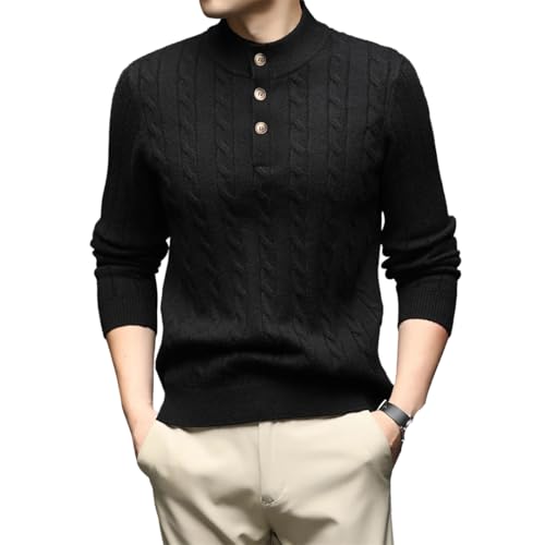 Men Solid Thicken Woolen Sweater Long Sleeve Mockneck Warm Knit Pullovers Fall Winter