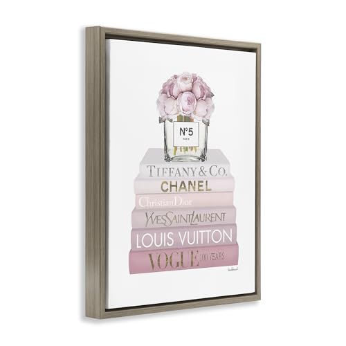 Image of Pink Rose Bouquet Bookstack Glam, 16 x 20 Inch Canvas in Floater Frame | Stupell Industries . By Amanda Greenwood . Ready to hang . Made in USA