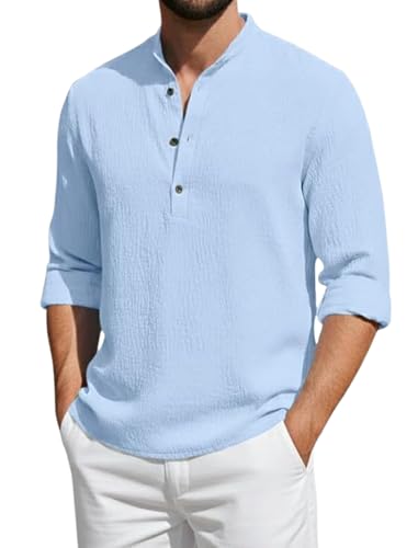 Image of Men's Cotton Blend Short Kurta with Collared Neck Full Sleeves Solid Pattern Western Style Regular Fit and Standard Length