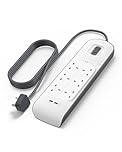 Belkin Extension Lead with USB Slots x 2 (2.4 A Shared), 6 Way/6 Plug Extension, 2m Surge Protected Power Strip - White