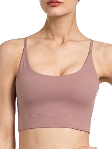 Artdear Strappy Sports Bra For Women - Cute Backless Medium Support Yoga Running Workout Bras With Removable Cups​ (B-Fog Rose, Large) #TOP1