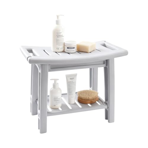 BLUE BAZAAR Shower Bench 2-Tier Bathroom Stool Footstool Plastic Shower Stool with Handles Portable Waterproof for Inside Shower, Bathroom,Living Room, Bedroom (Gray)